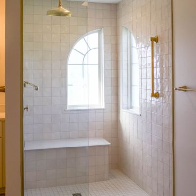 beautiful custom tile shower with window in a Mentor, OH, bathroom