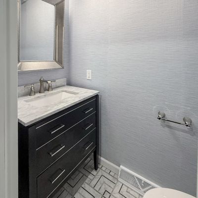 tile floors and bathroom vanity remodel in Mentor, OH