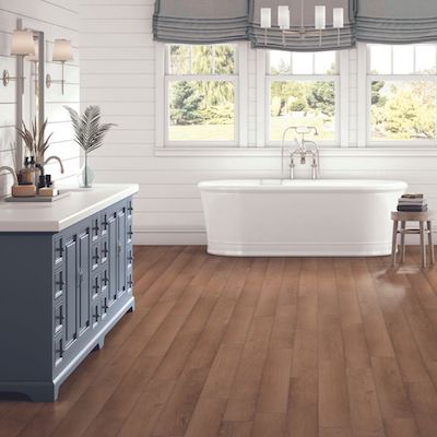 luxury vinyl plank floors in a stylish Mentor bathroom